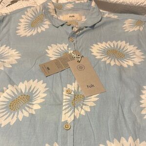 Folk Blue and White Floral Casual Shirt